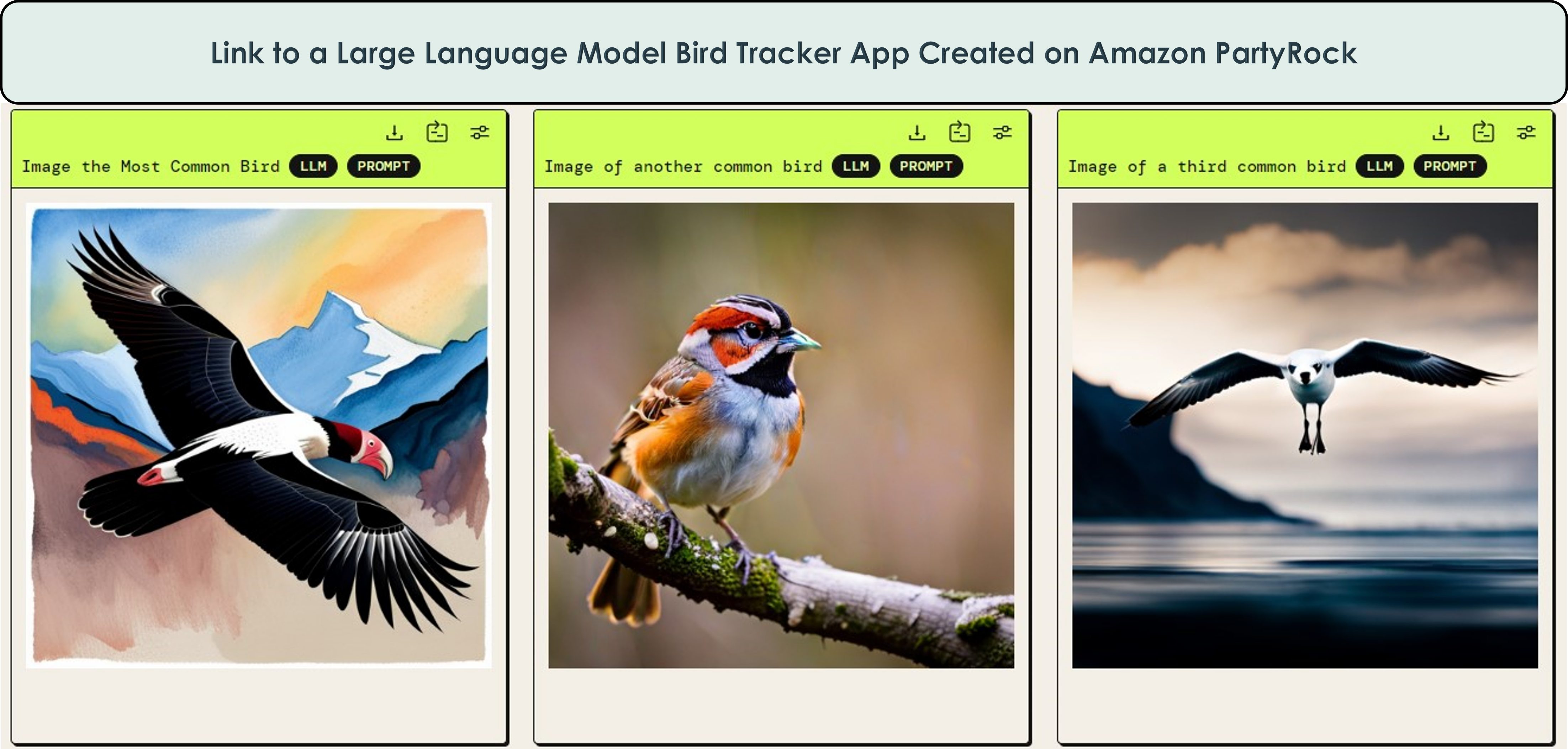 Link to Amazon Partyrock Claude LLM Bird Tracker Model